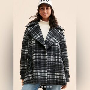 Free People Highlands Wool Peacoat- Plaid Double-Breasted, oversized, L